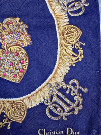 Foulard Bandana Dior Vintage Baroque Bleu Nuit et Jaune – 100% Coton