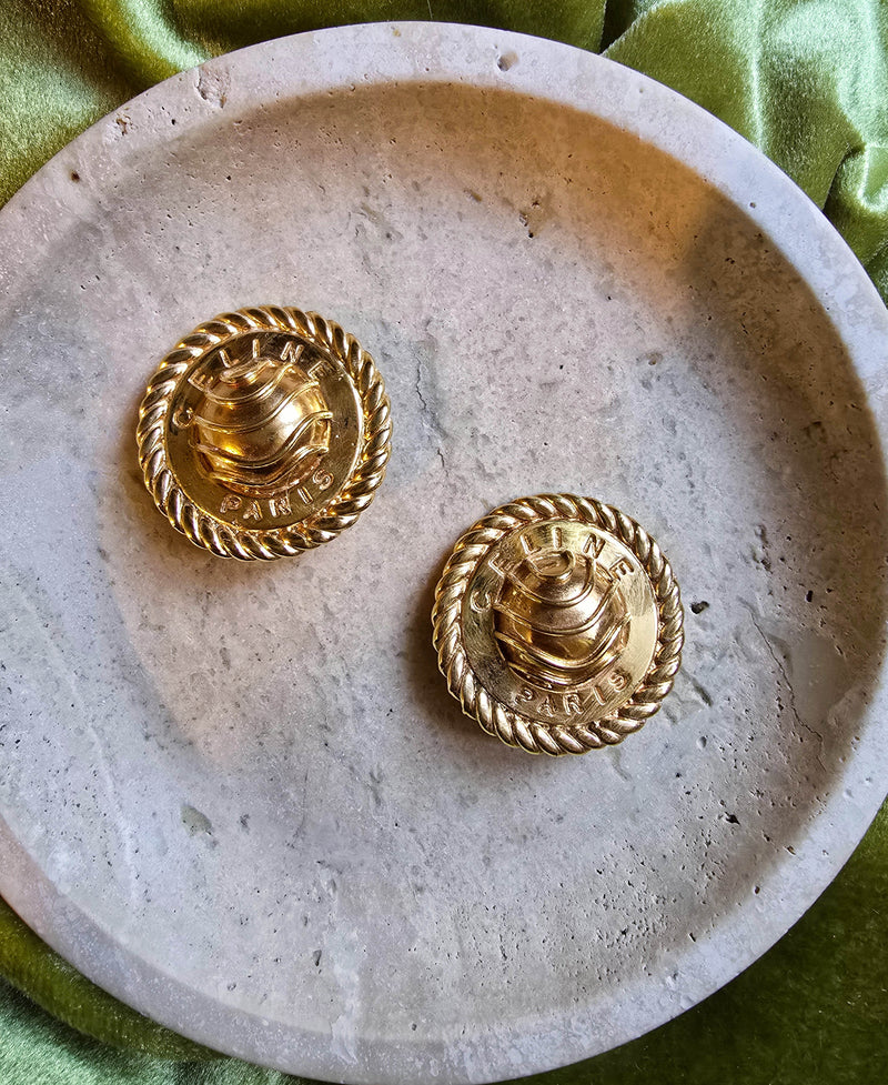 Boucles d’Oreilles Céline Vintage Maxi Dômes Plaqué Or