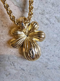 Collier Yves Saint Laurent Vintage Fleur en Strass Émeraude