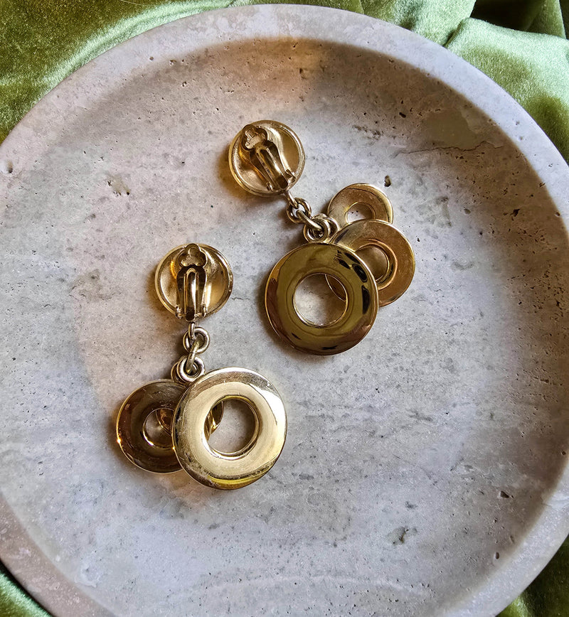 Boucles d’Oreilles Céline Vintage Maximalistes Multi-Disques Plaqué Or – Années 90