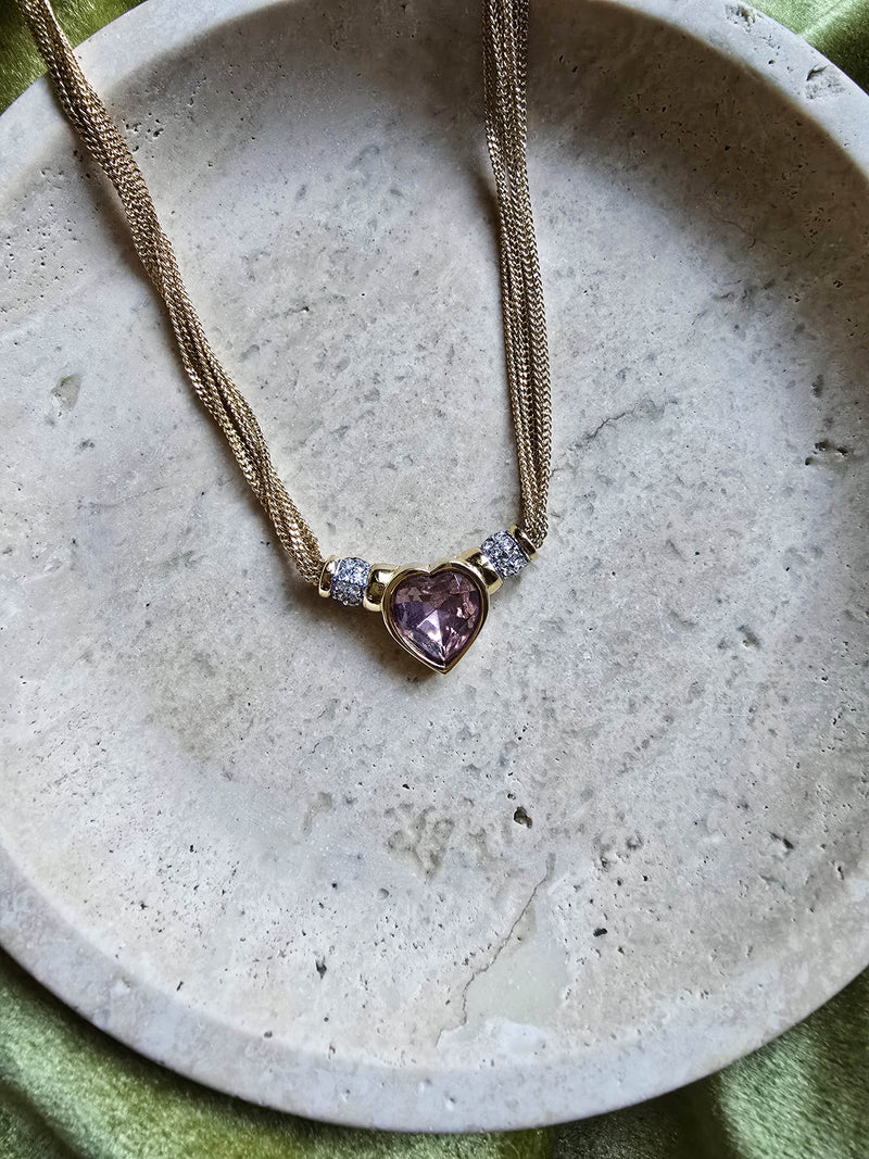 Collier cœur Givenchy  doré avec cristal rose et strass