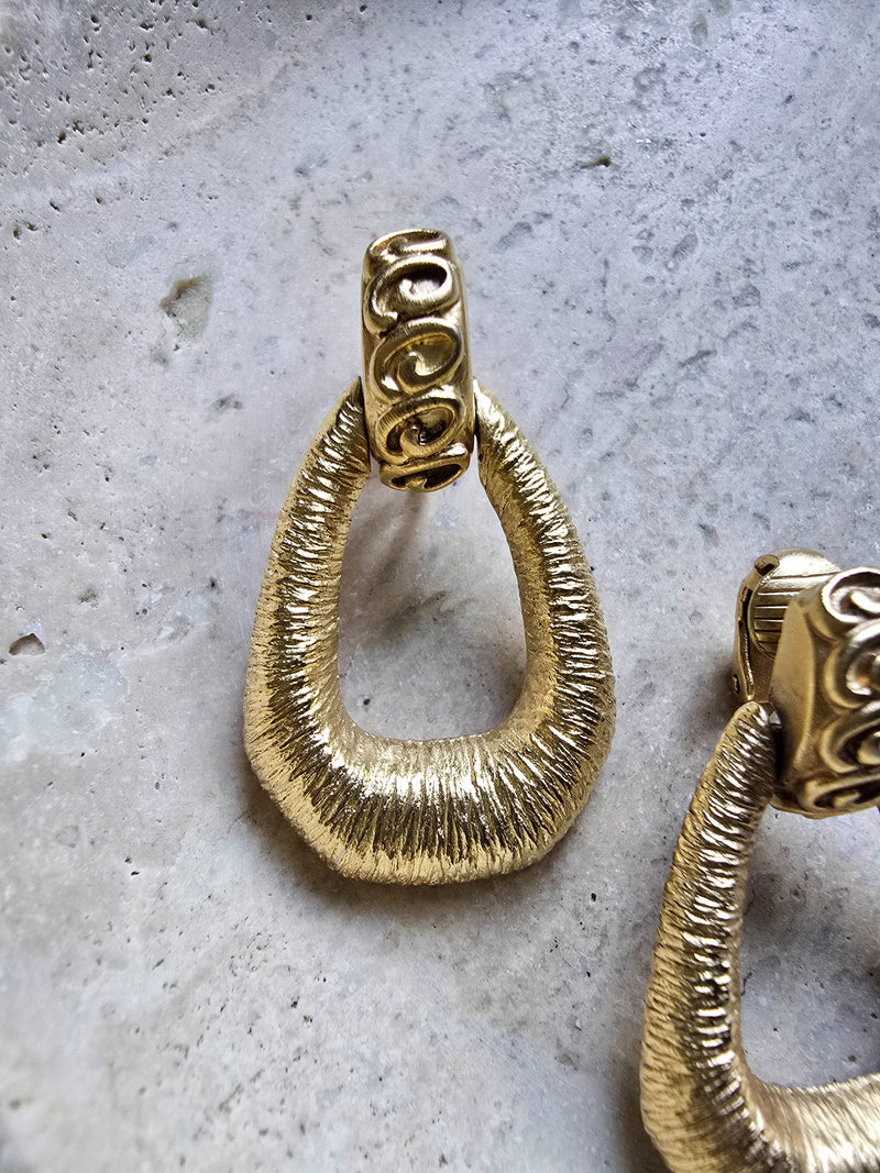 Boucles d’Oreilles Oscar de la Renta Vintage Plaqué Or Années 80