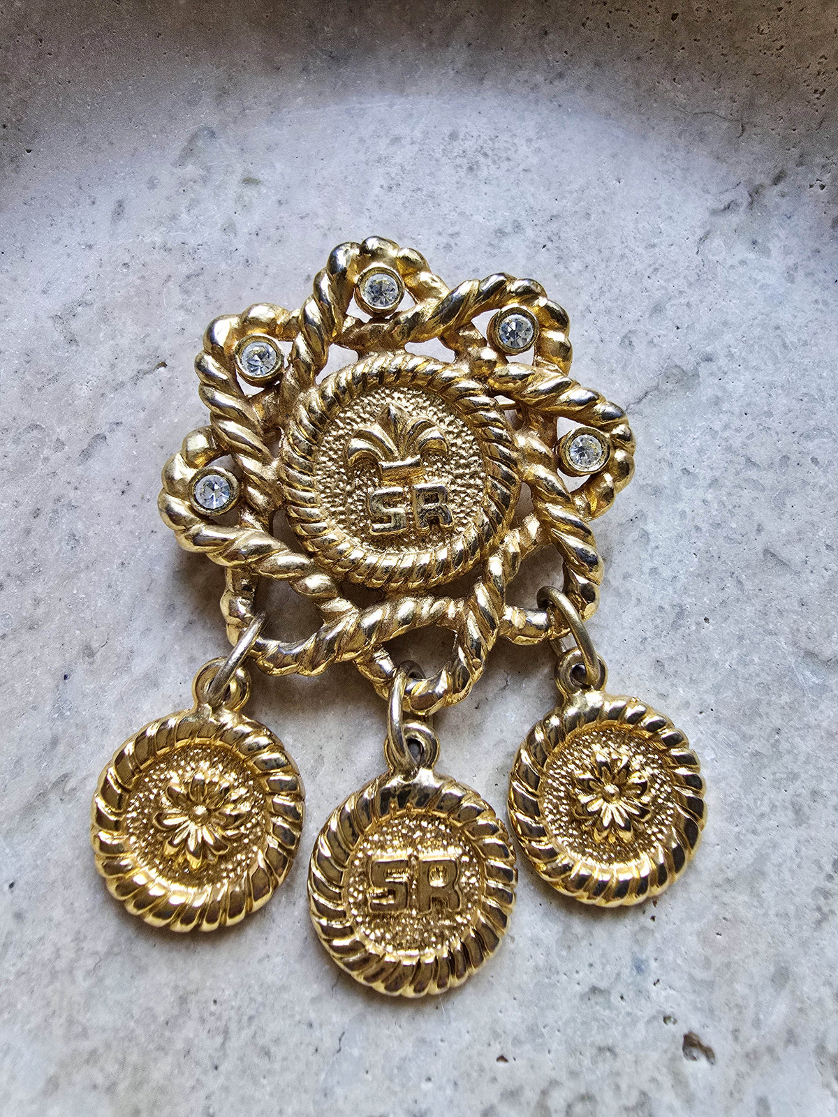 Broche Sonia Rykiel Vintage Étoile Plaqué Or et Strass