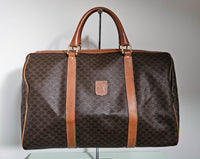 Sac de voyage Céline Boston Macadam vintage en toile enduite et cuir caramel