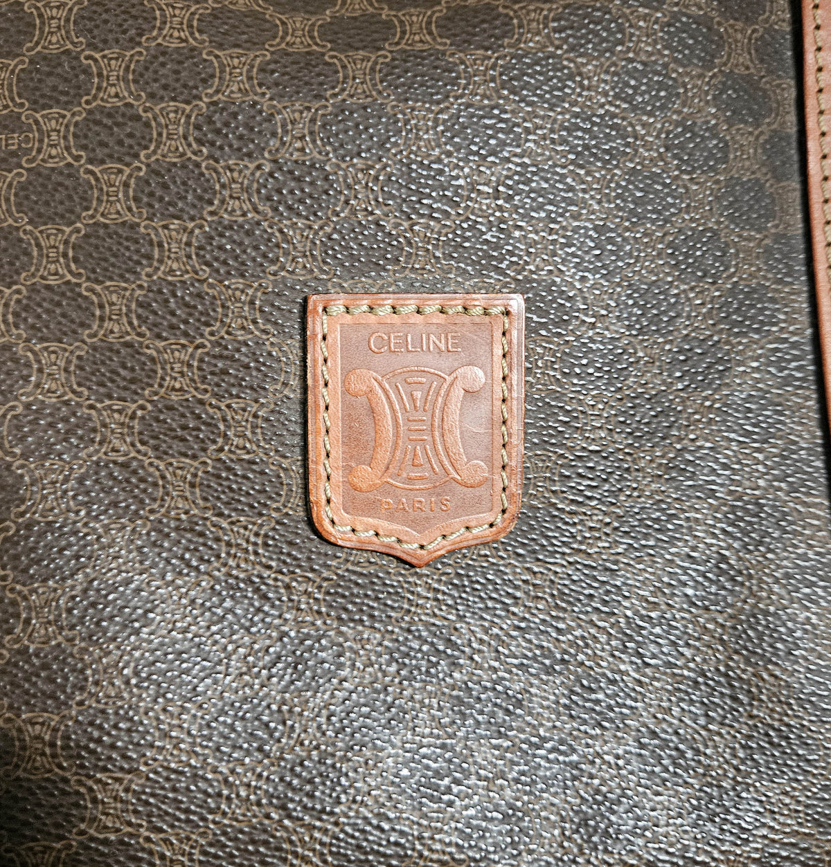 Sac de voyage Céline Boston Macadam vintage en toile enduite et cuir caramel