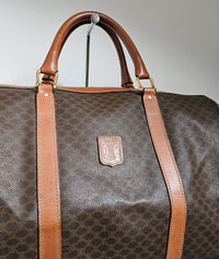 Sac de voyage Céline Boston Macadam vintage en toile enduite et cuir caramel