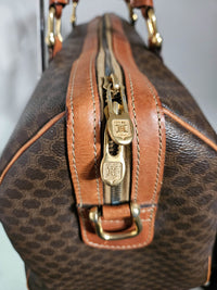 Sac de voyage Céline Boston Macadam vintage en toile enduite et cuir caramel