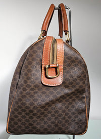 Sac de voyage Céline Boston Macadam vintage en toile enduite et cuir caramel