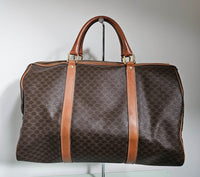 Sac de voyage Céline Boston Macadam vintage en toile enduite et cuir caramel