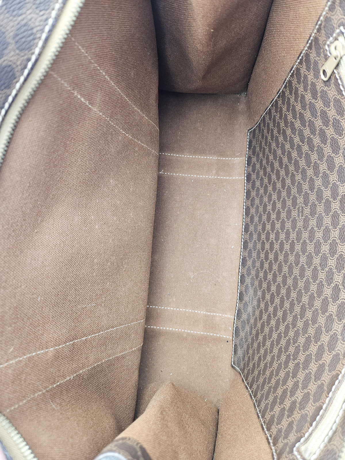 Sac Tote Céline XL en toile Macadam et cuir caramel – Vintage