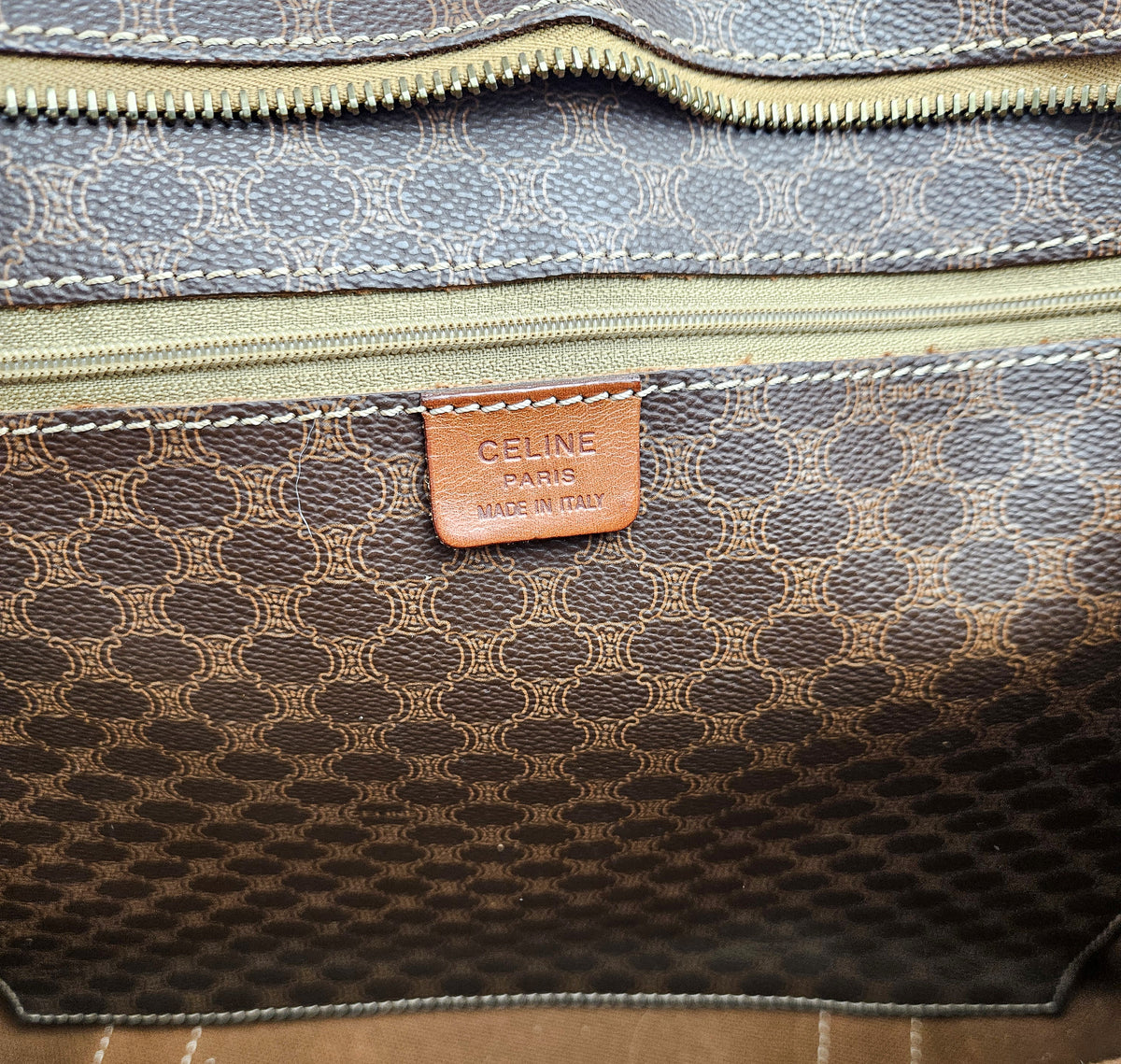 Sac Tote Céline XL en toile Macadam et cuir caramel – Vintage