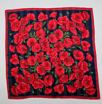 Foulard Vintage Yves Saint Laurent Bleu Marine À Motif Coquelicots Rouges