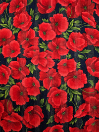 Foulard Vintage Yves Saint Laurent Bleu Marine À Motif Coquelicots Rouges