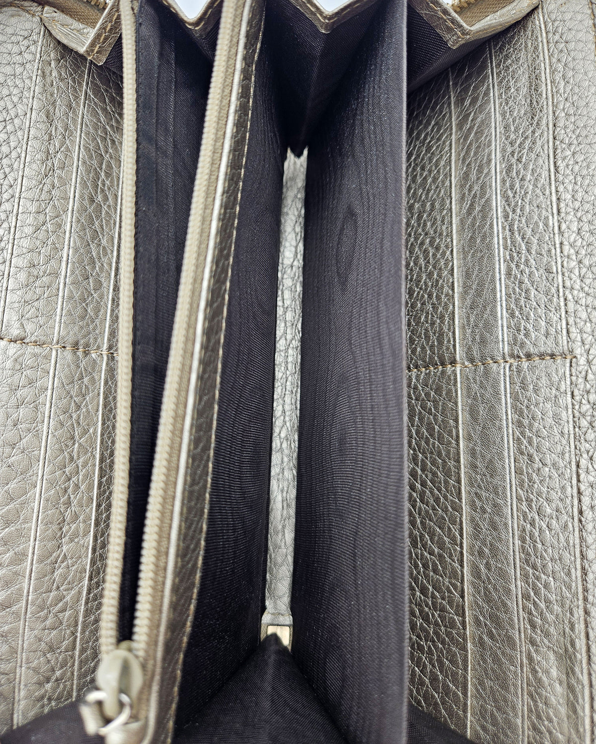 Portefeuille Gucci cuir grainé doré Bamboo zippy