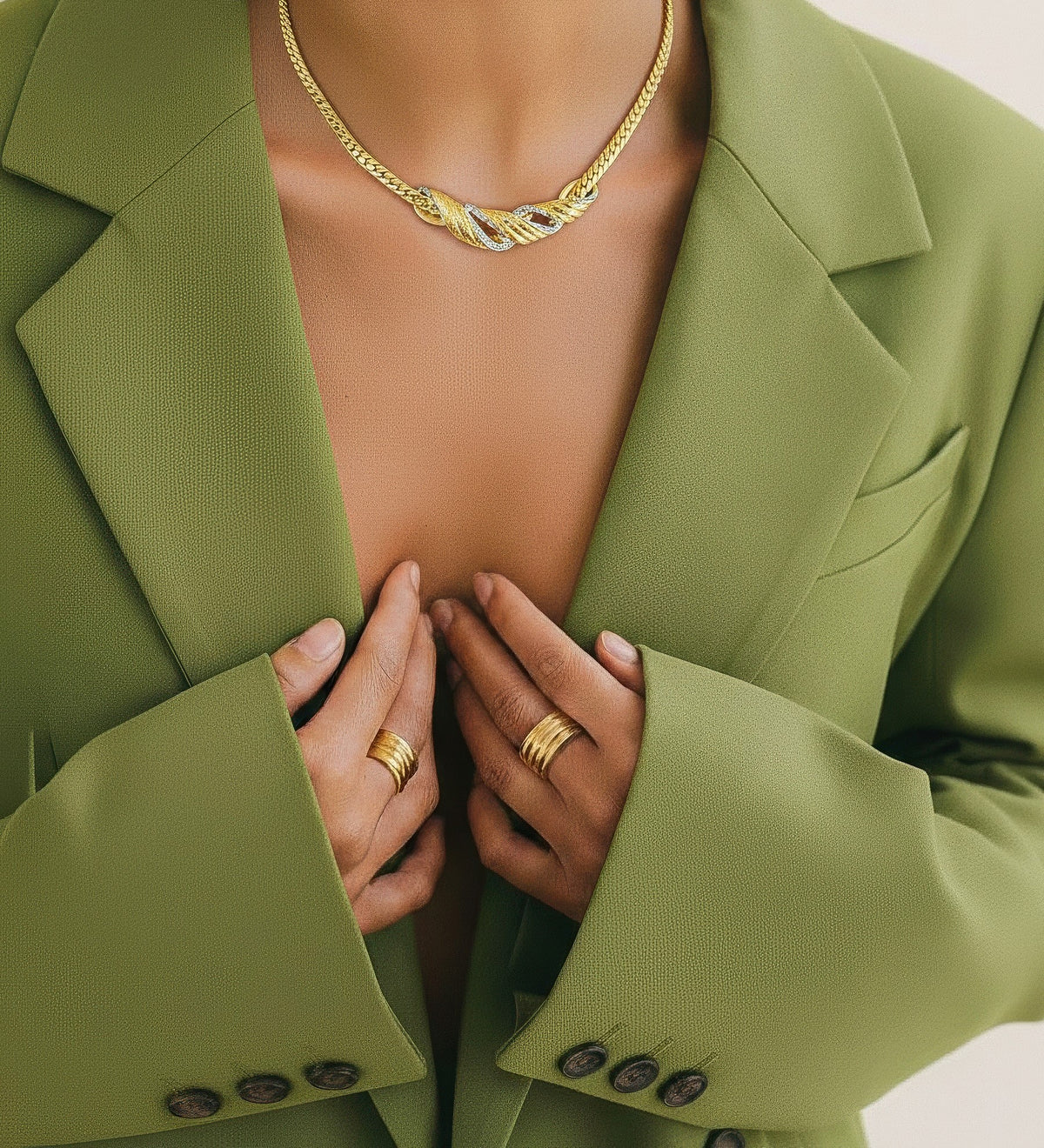 Balmain Vintage Gold-Tone Twist Necklace with Crystal Accents
