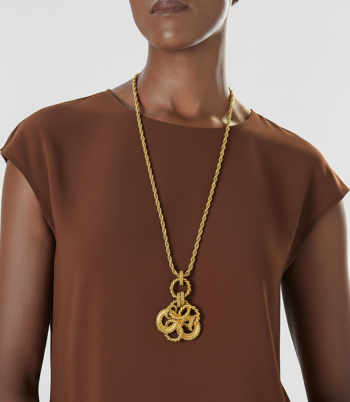 Vintage Sonia Rykiel Gold-Tone Rope Necklace with Sculptural Pendant