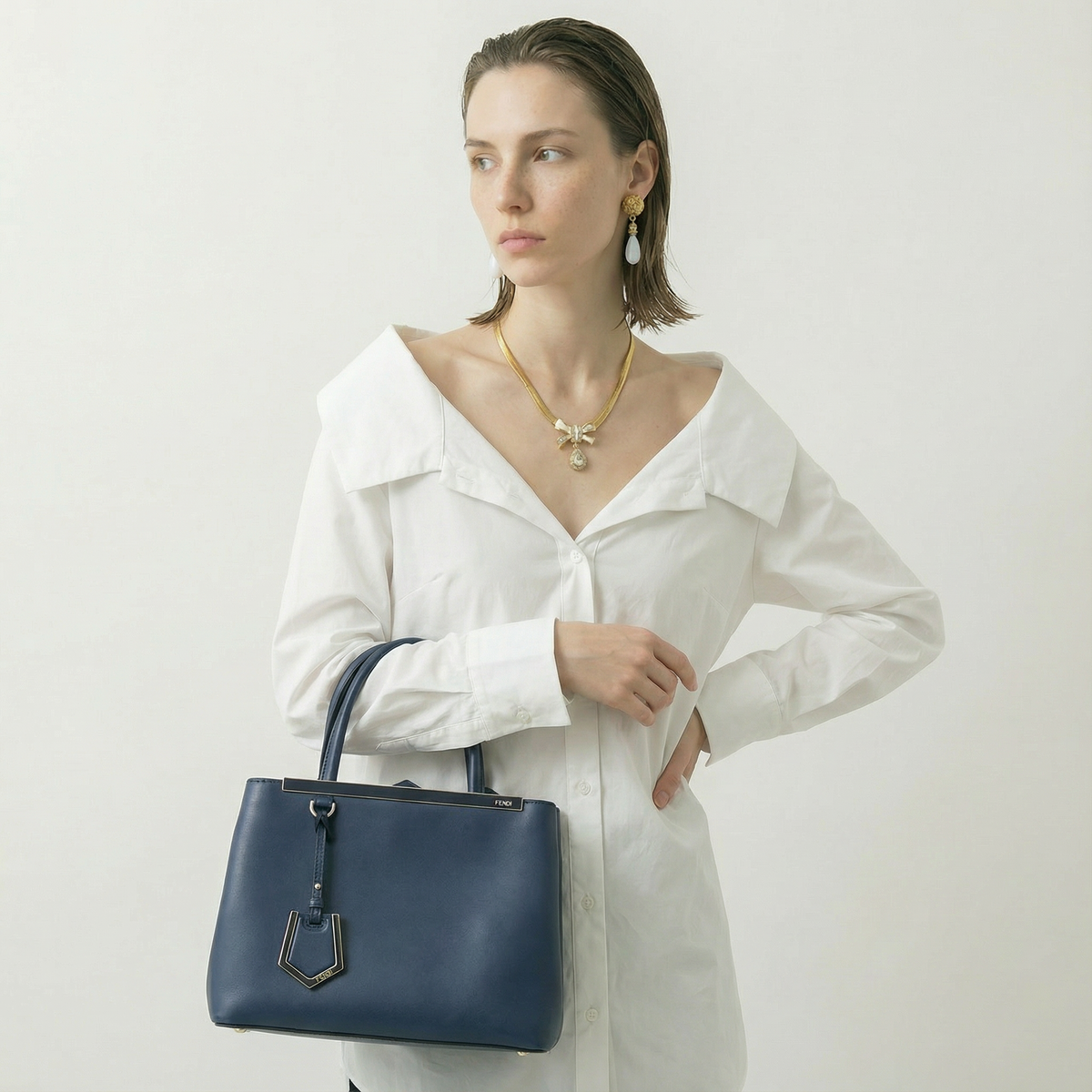 Fendi 2Jours Blue Leather Tote Bag