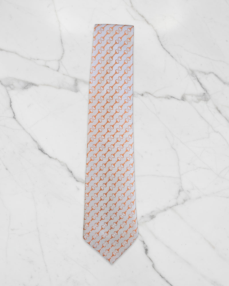 Vintage Gucci Silk Tie – Peach & White Chain-Link Pattern