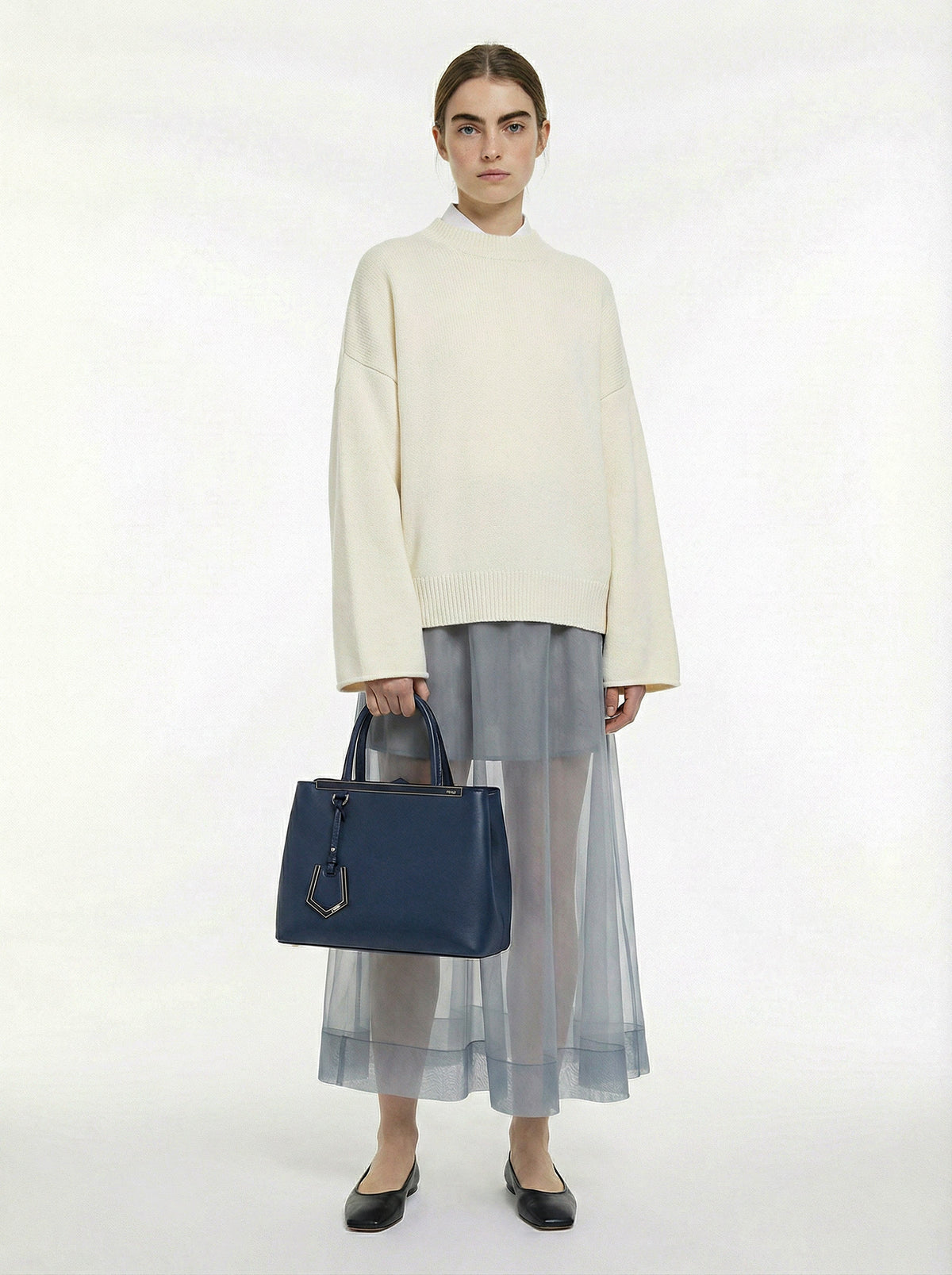 Fendi 2Jours Blue Leather Tote Bag