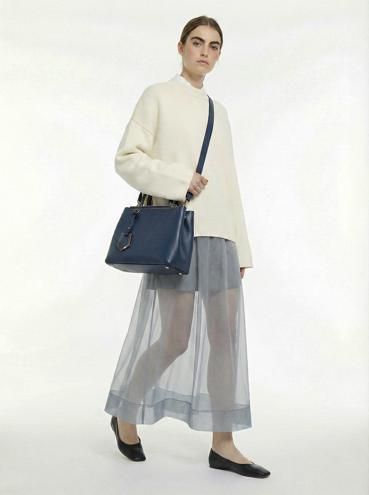 Fendi 2Jours Blue Leather Tote Bag