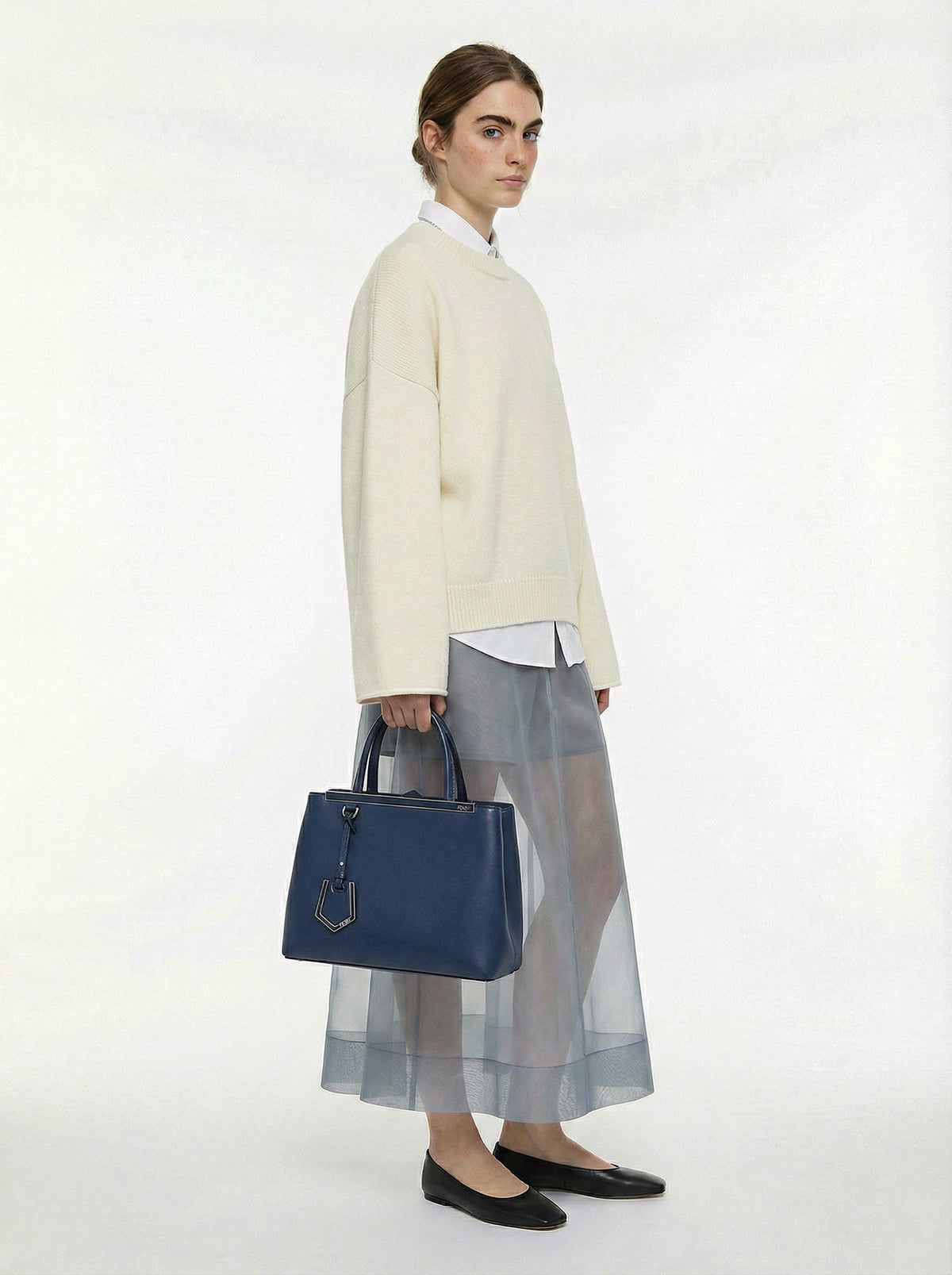 Fendi 2Jours Blue Leather Tote Bag