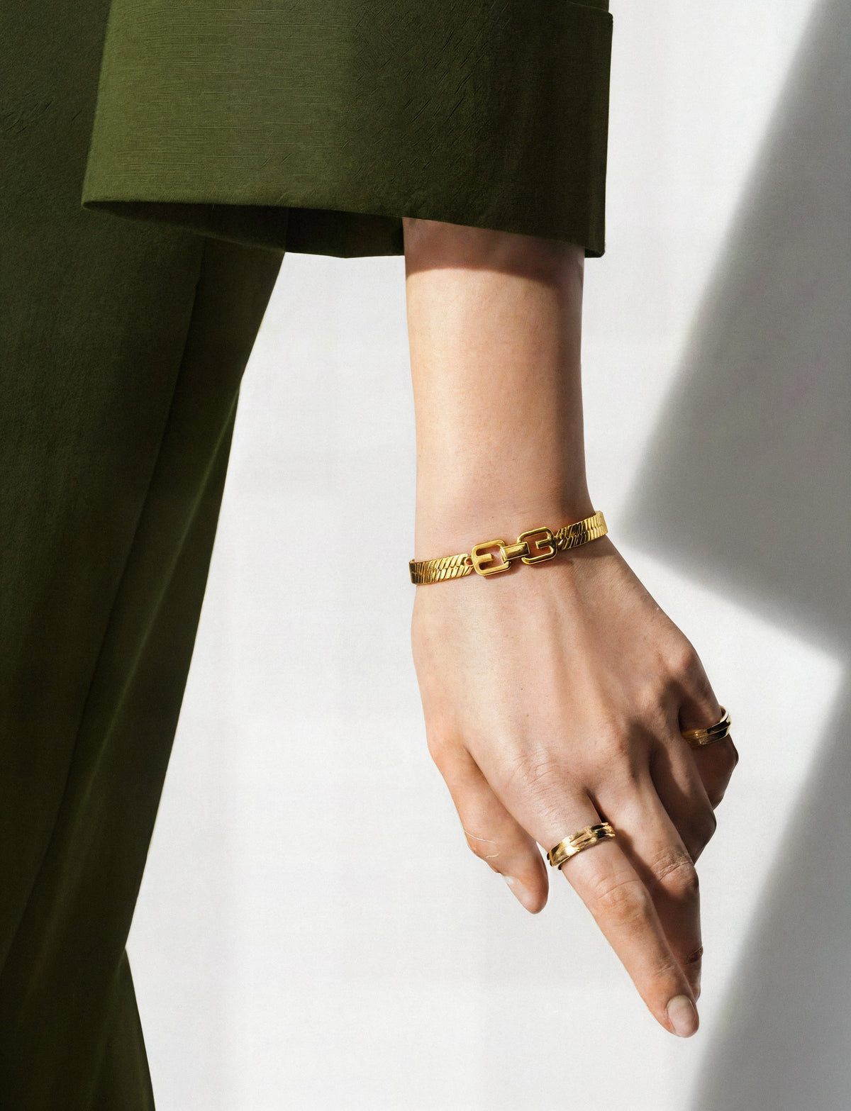 Vintage Givenchy Gold-Tone Flat Herringbone Link Bracelet with Logo Clasp