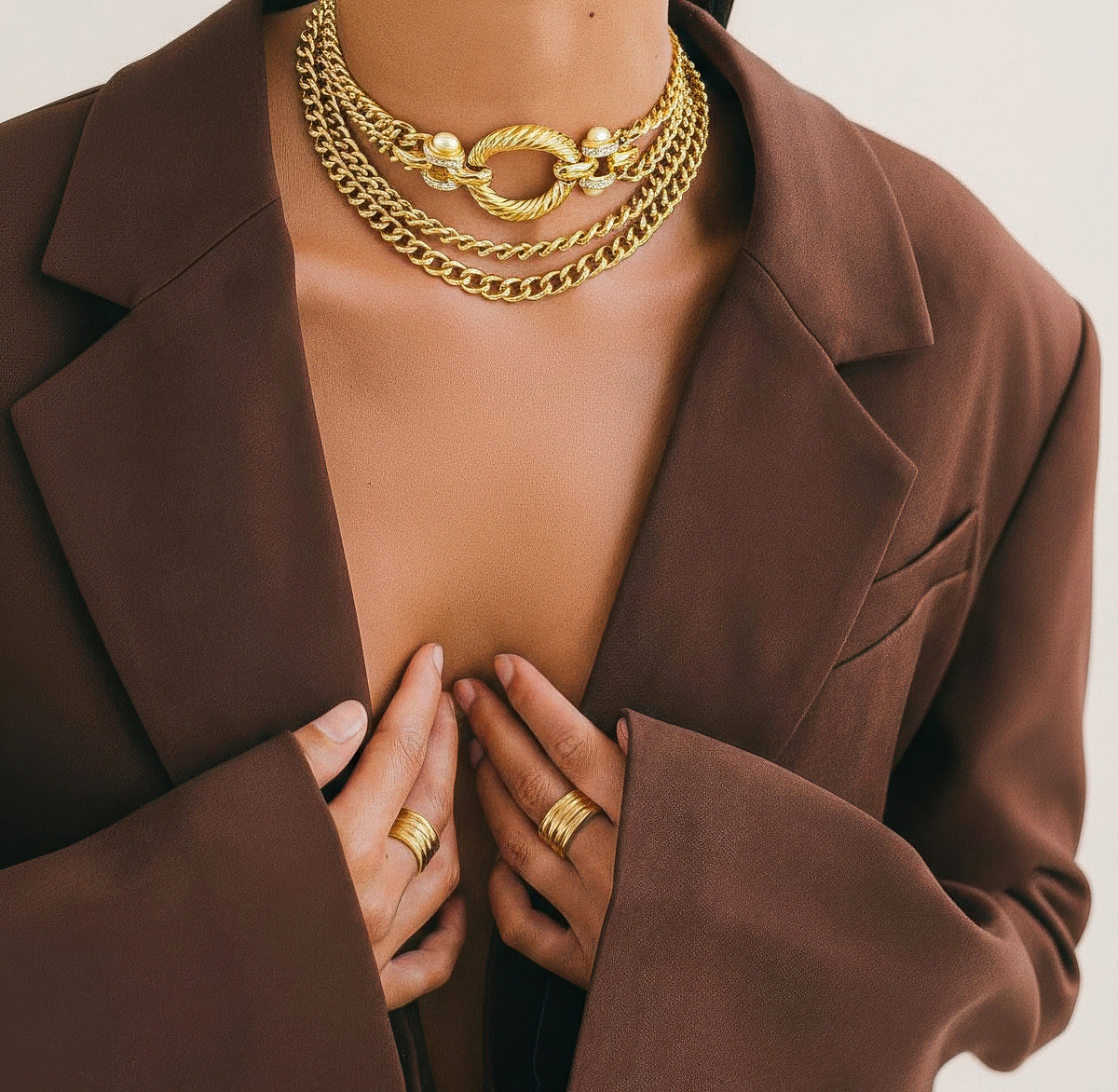 Vintage Givenchy Gold-Plated Chain Sautoir Necklace with Pearls & Crystals