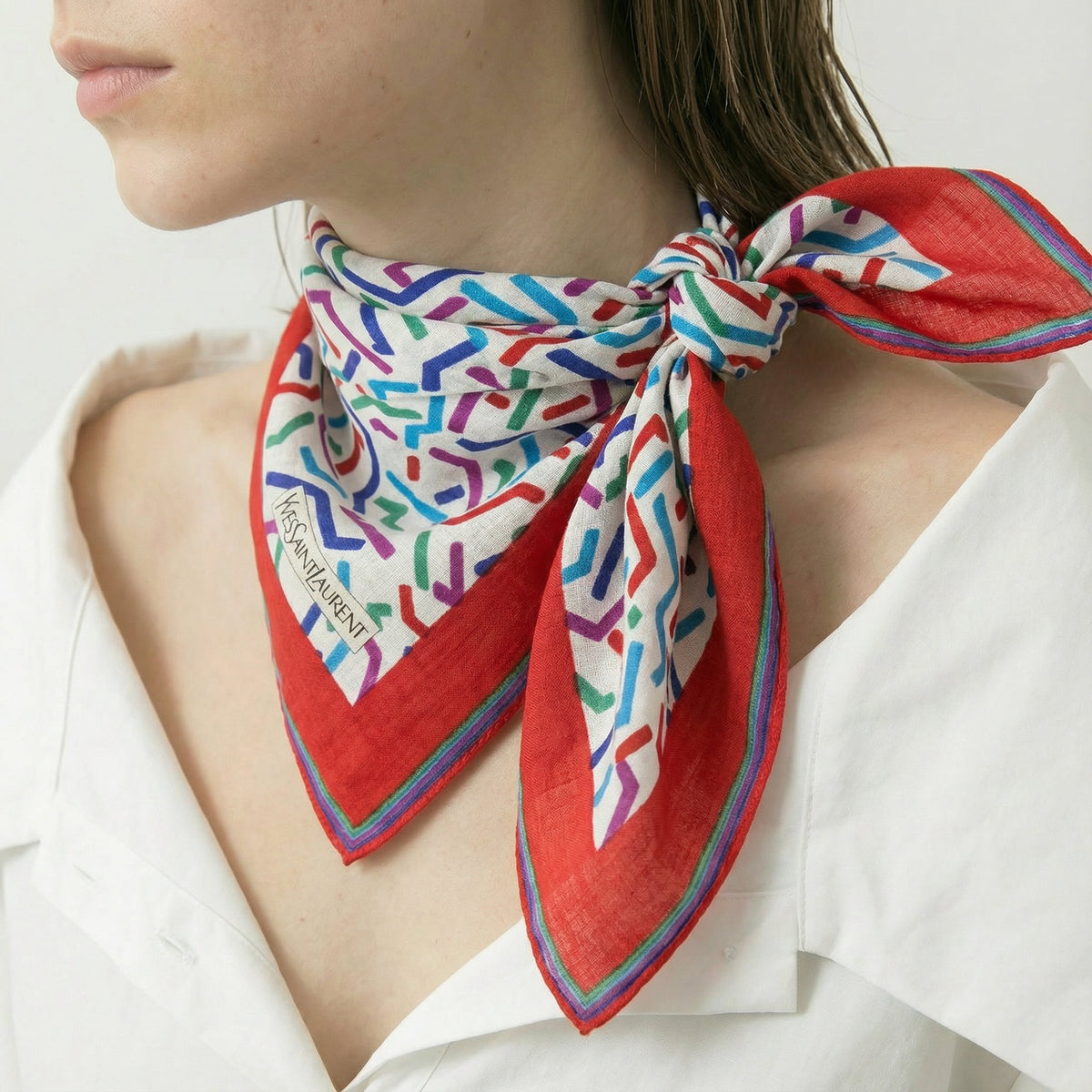 Foulard Bandana Vintage Yves Saint Laurent À Motif Graphique Multicolore