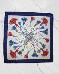 Vintage Celine Silk Scarf with Tassel & Chain Motif