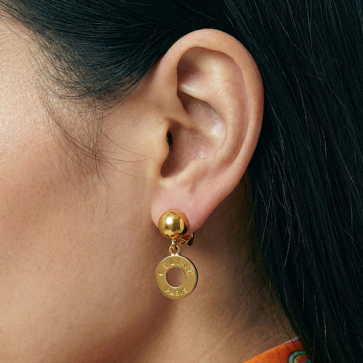 Celine Mini Round Pendant Clip-On Earrings