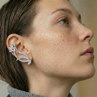 Christian Dior Art Deco Silver-Tone Clip-On Ear Cuff Earrings