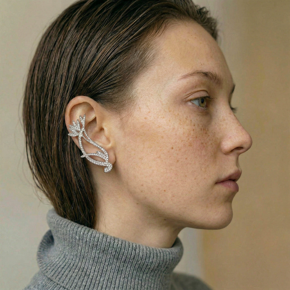 Christian Dior Art Deco Silver-Tone Clip-On Ear Cuff Earrings