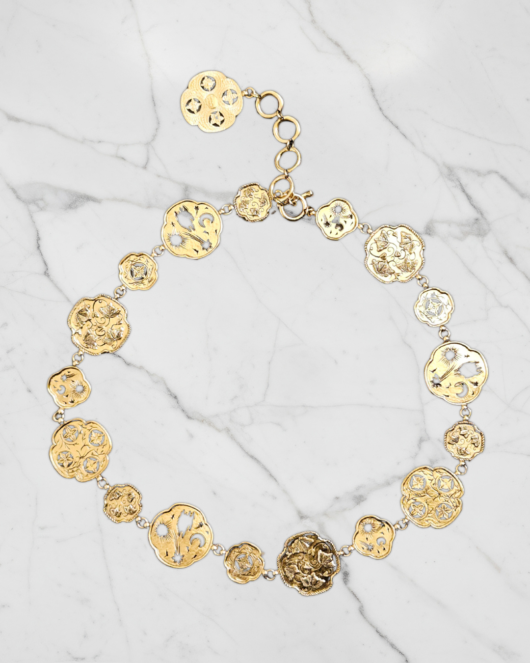 Ceinture Vintage Sonia Rykiel Inspiration Byzantine en Métal Doré