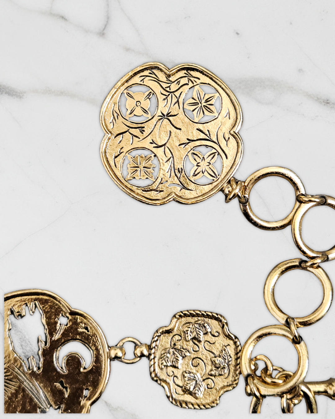 Ceinture Vintage Sonia Rykiel Inspiration Byzantine en Métal Doré