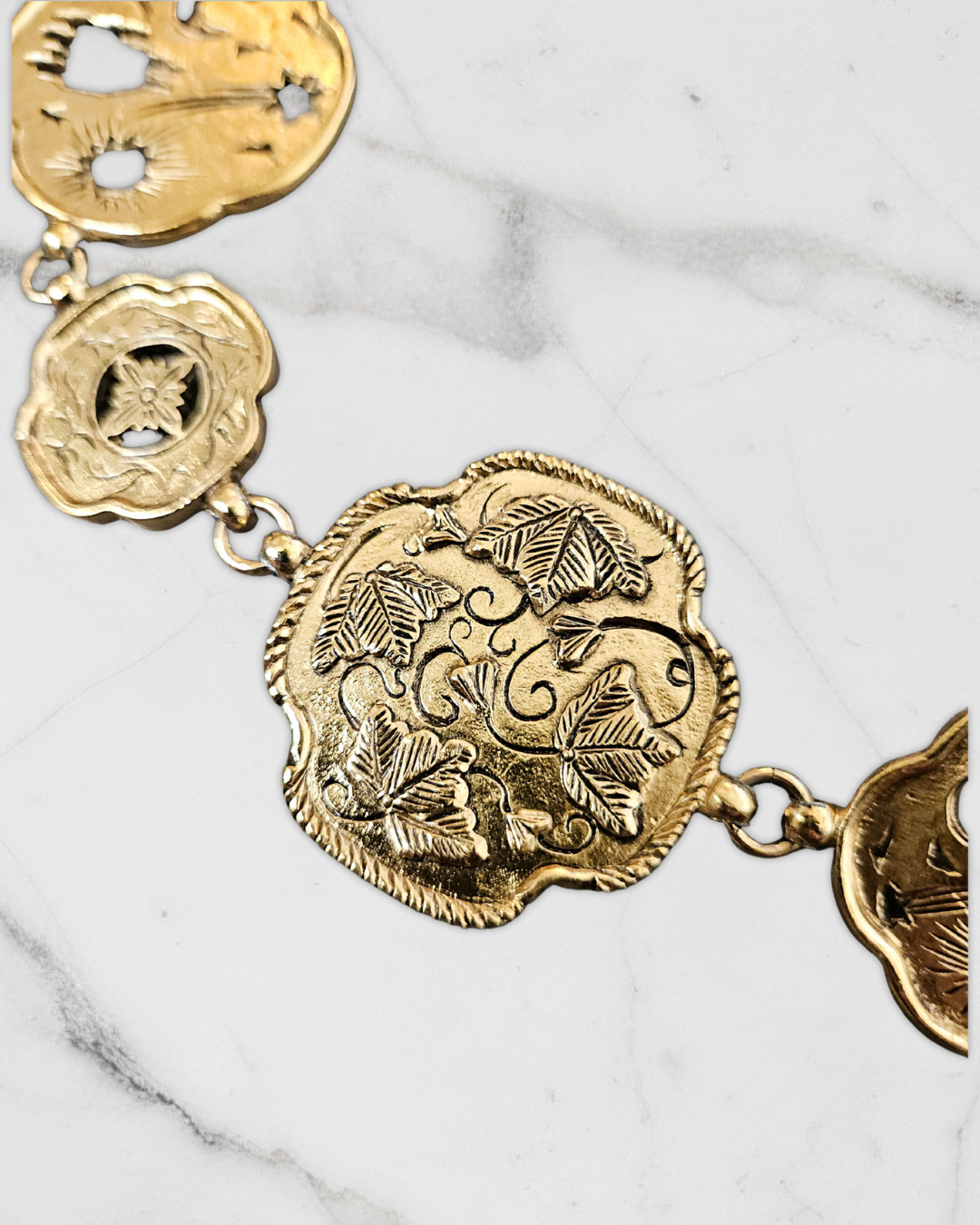 Ceinture Vintage Sonia Rykiel Inspiration Byzantine en Métal Doré