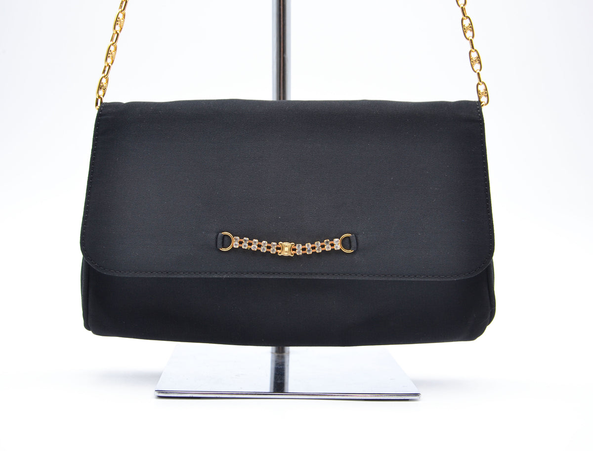 Sac Céline Triomphe Nylon Noir Chaîne Strass