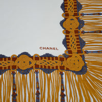 Foulard Chanel carré soie écru & or