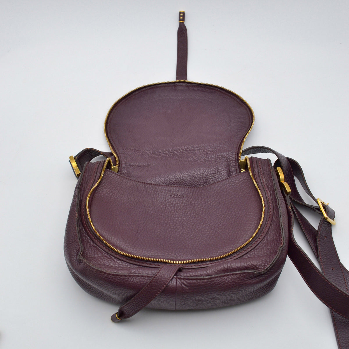 Sac Chloé Marcie Besace Cuir Grainé Bordeaux
