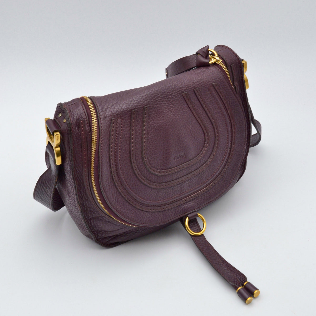 Sac Chloé Marcie Besace Cuir Grainé Bordeaux