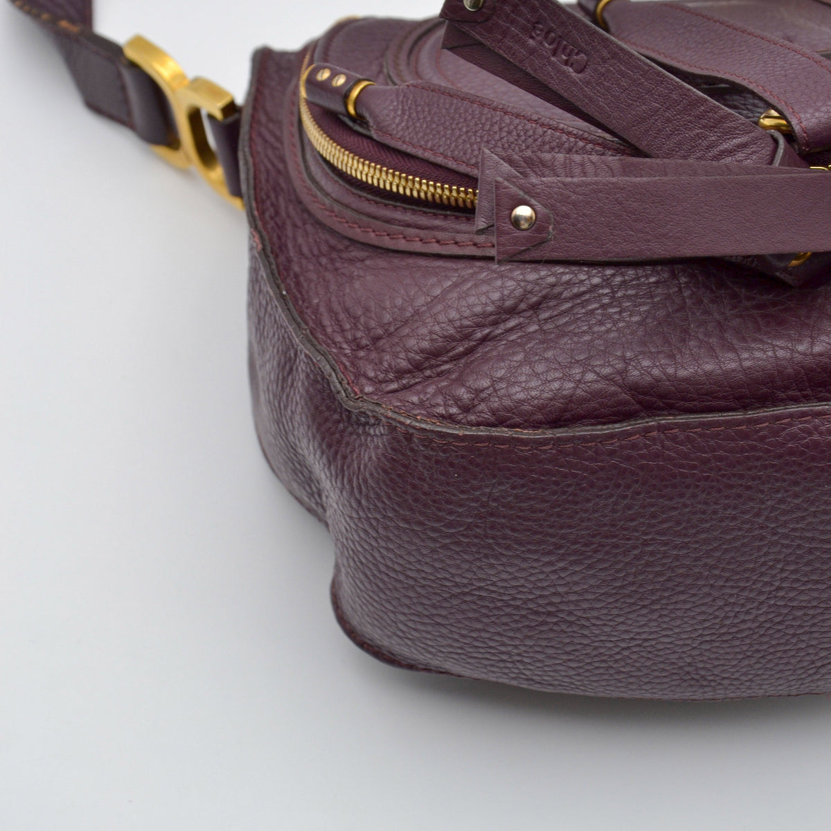 Sac Chloé Marcie Besace Cuir Grainé Bordeaux
