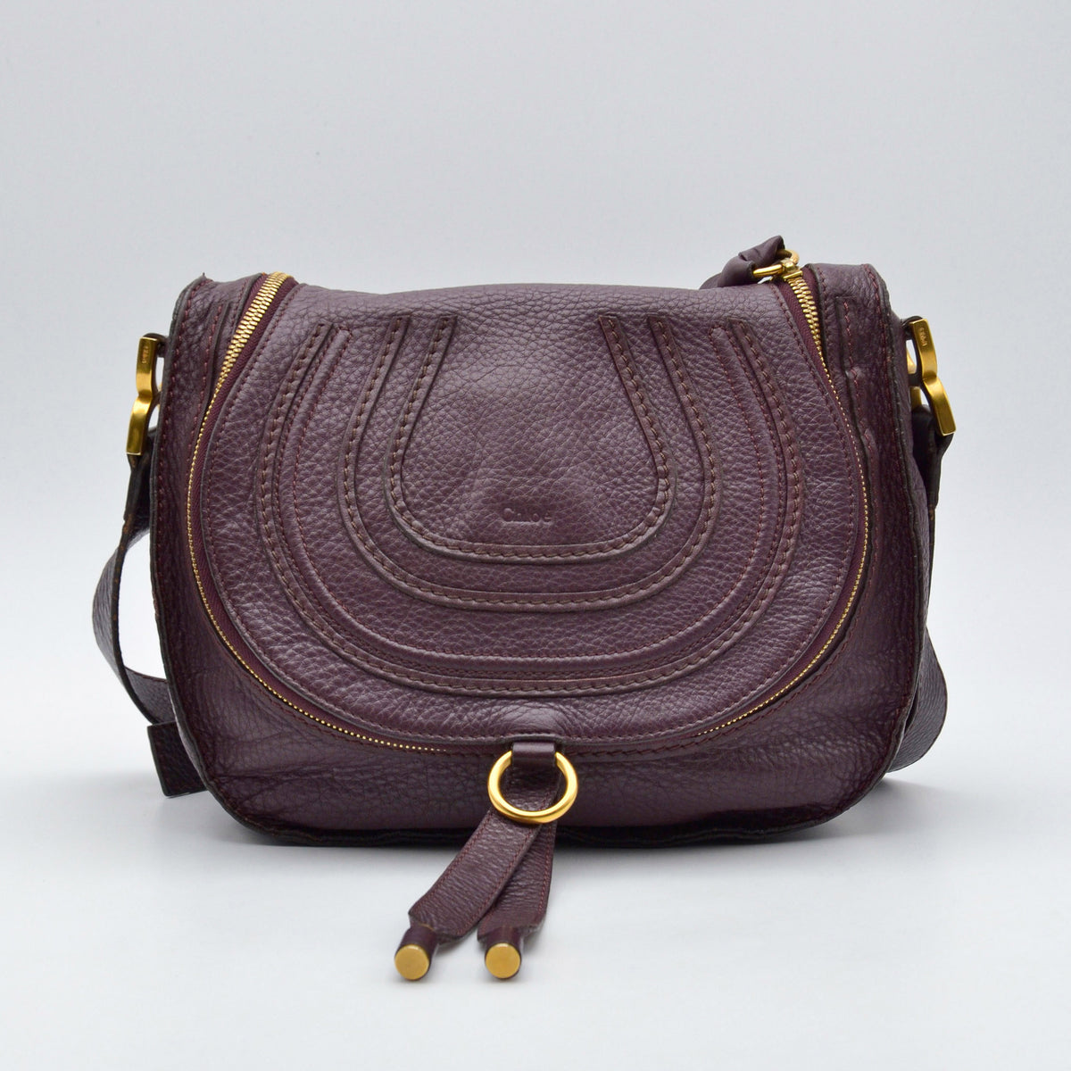 Sac Chloé Marcie Besace Cuir Grainé Bordeaux