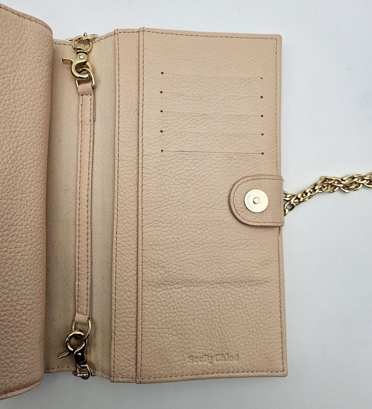 Sac See by Chloé Wallet on Chain Cuir Grainé Rose Pastel