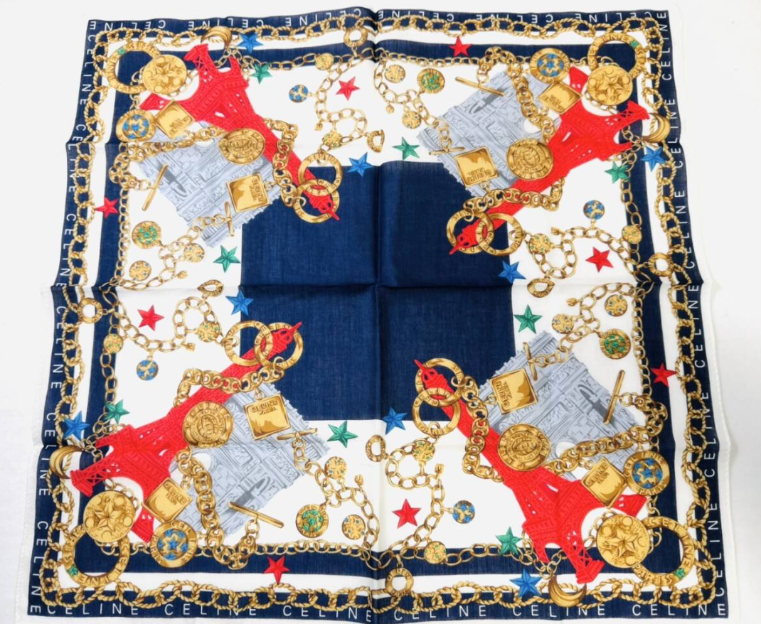 Celine Paris Motif Cotton Scarf – 48×48 cm Summer Bandana