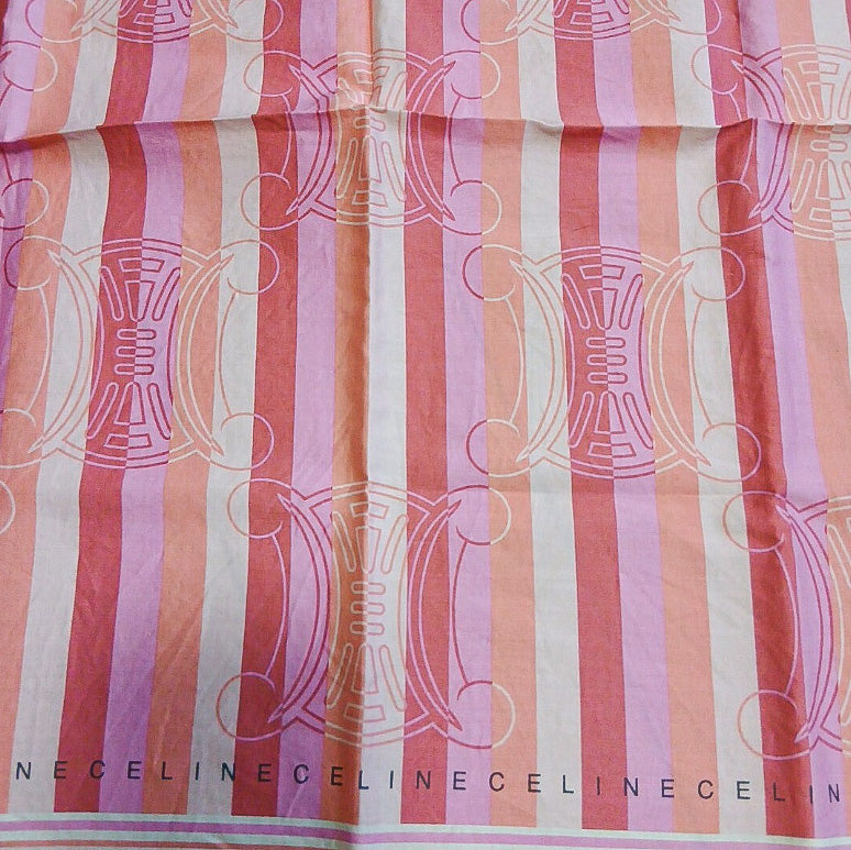 Celine Pink Cotton Scarf – Triomphe Logo & Stripes