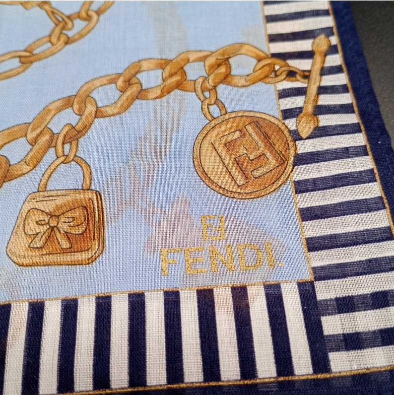 Fendi Vintage Charm Chain Cotton Bandana Scarf