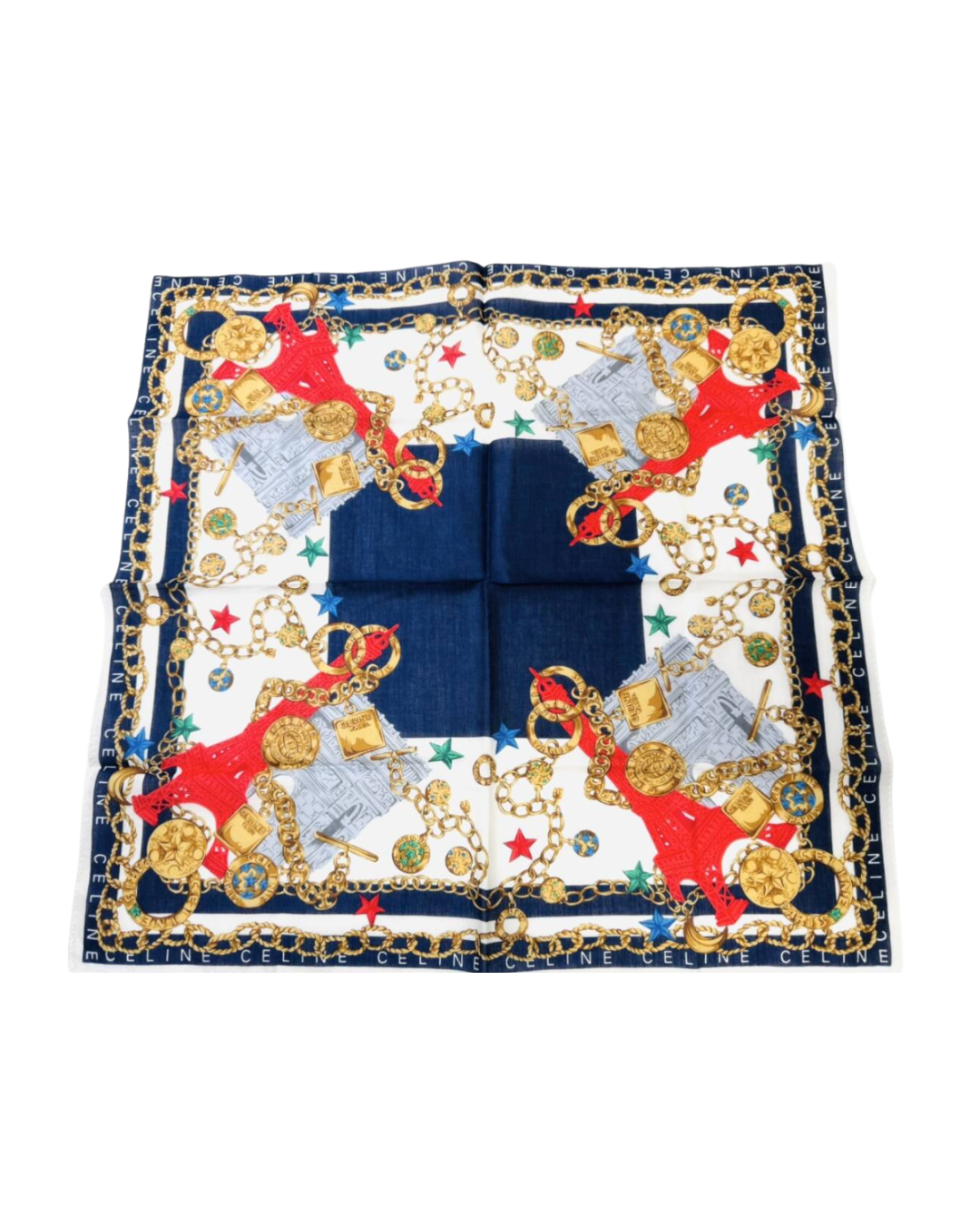 Celine Paris Motif Cotton Scarf – 48×48 cm Summer Bandana