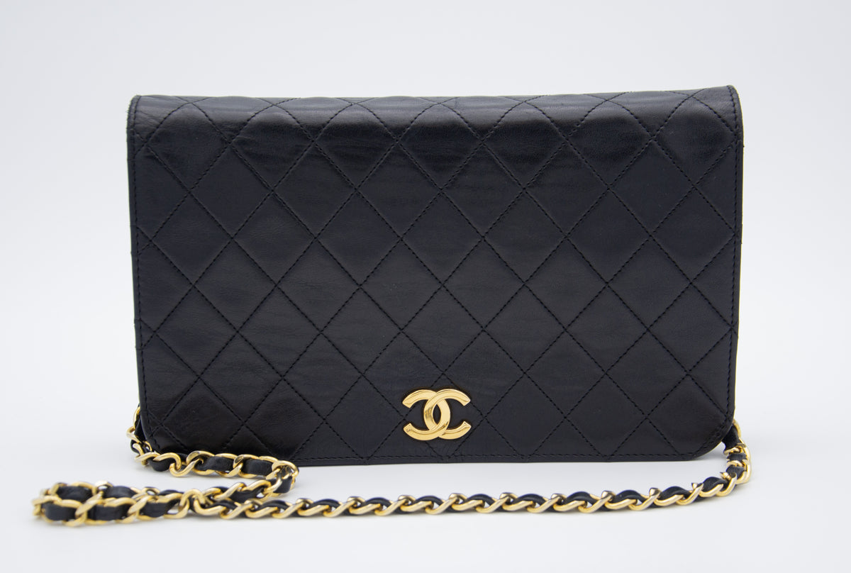 Vintage Chanel Timeless Single Flap Bag in Black Lambskin Leather