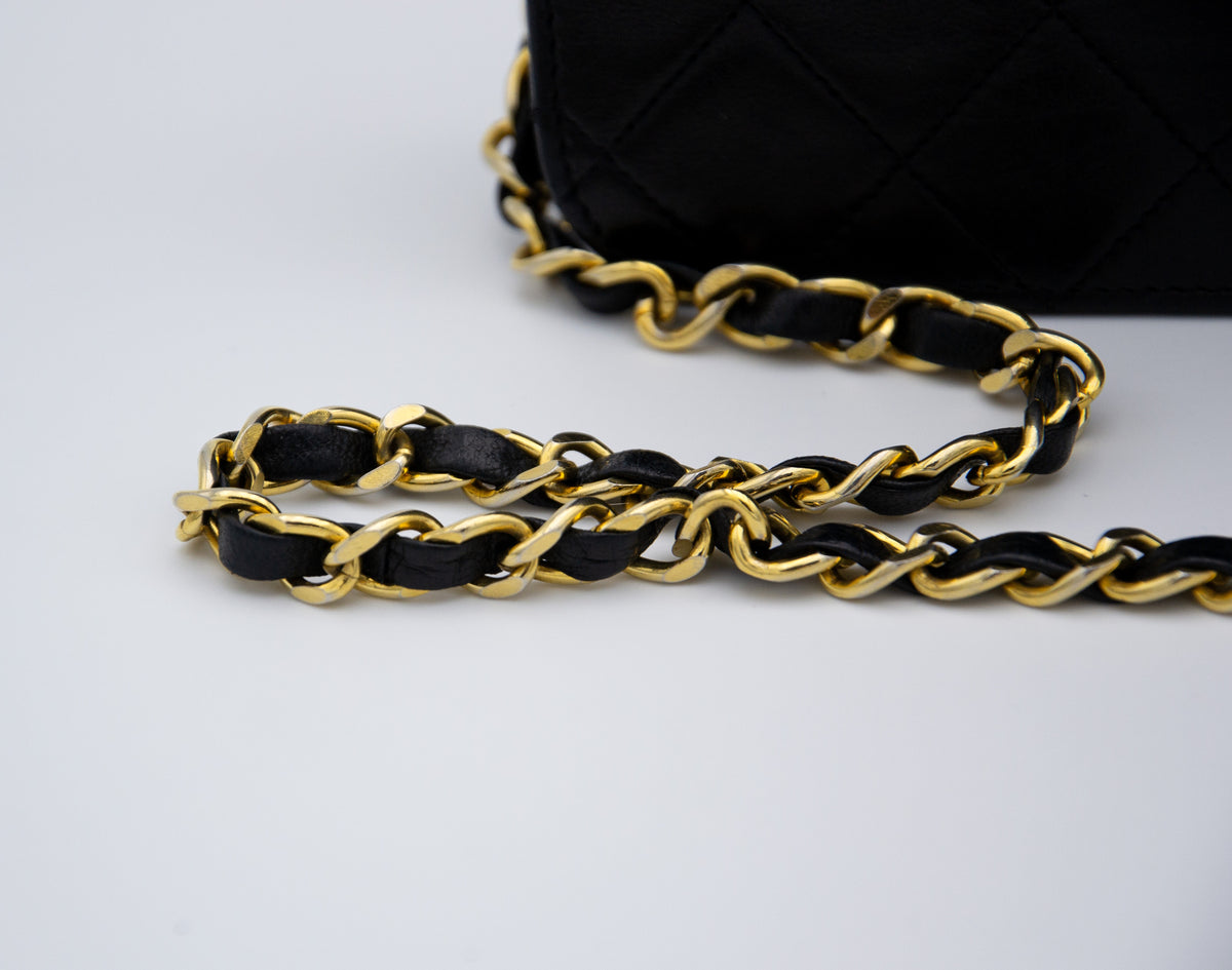 Vintage Chanel Timeless Single Flap Bag in Black Lambskin Leather