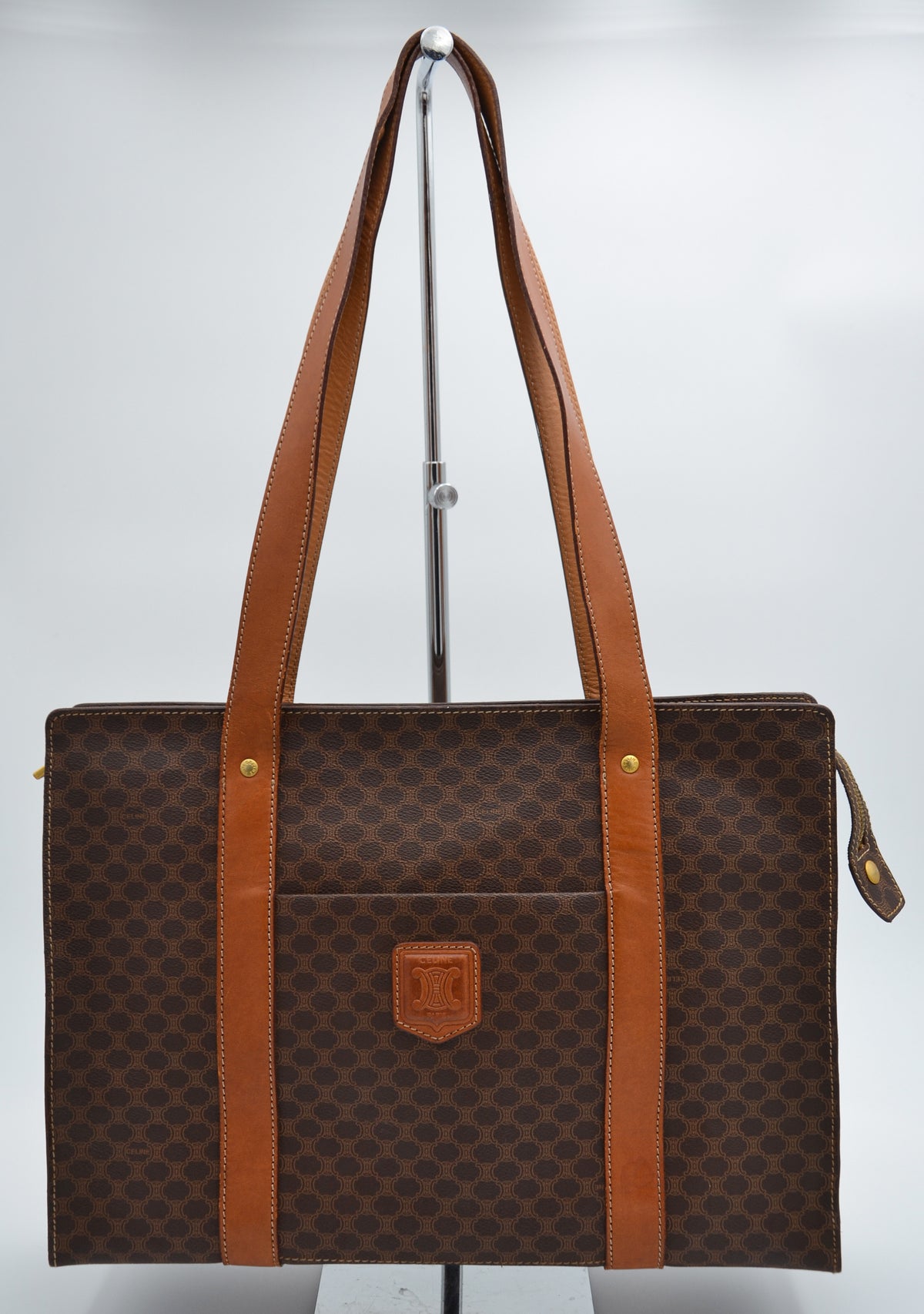 Sac Tote Céline XL en toile Macadam et cuir caramel – Vintage