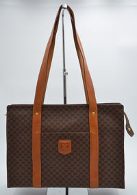Sac Tote Céline XL en toile Macadam et cuir caramel – Vintage